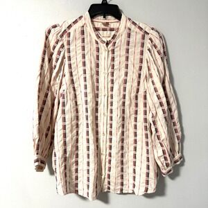Pilcro Anthropologie Cream Multi Color Striped Textured Embroidered Blouse XL